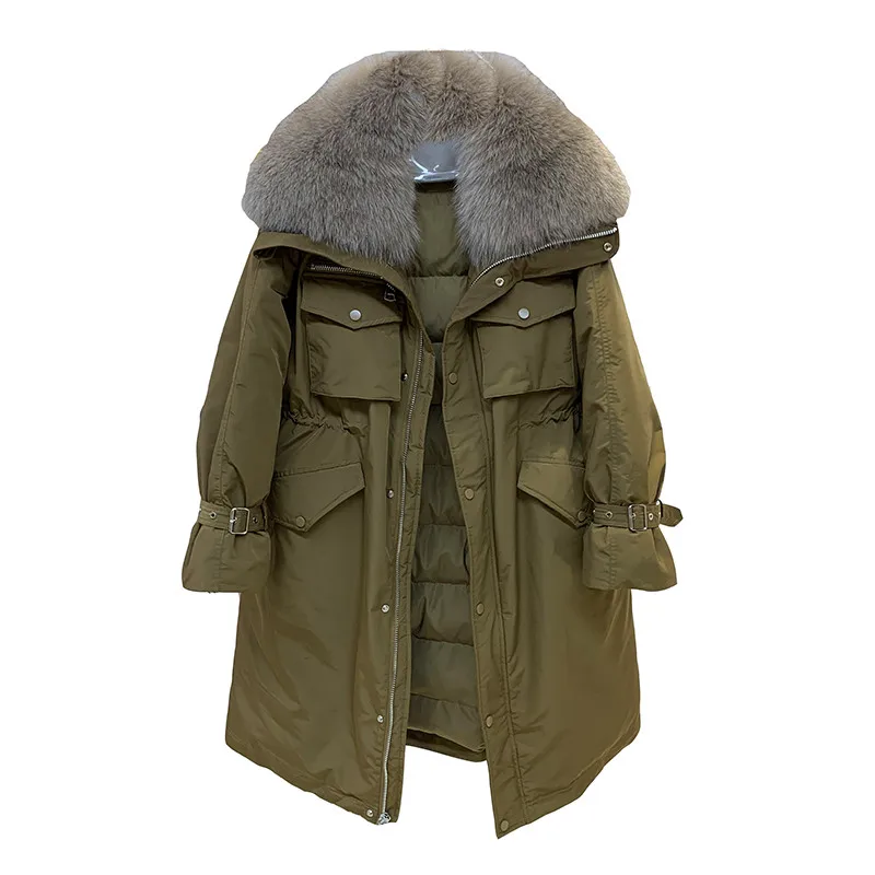 Winter 90 % weiße Entendaunen Daunenjacke 2025, neuer langer Fuchspelzkragen, Parkas, Mantel für Damen, Winter, warm, verdickte Jacke, Oberbekleidung