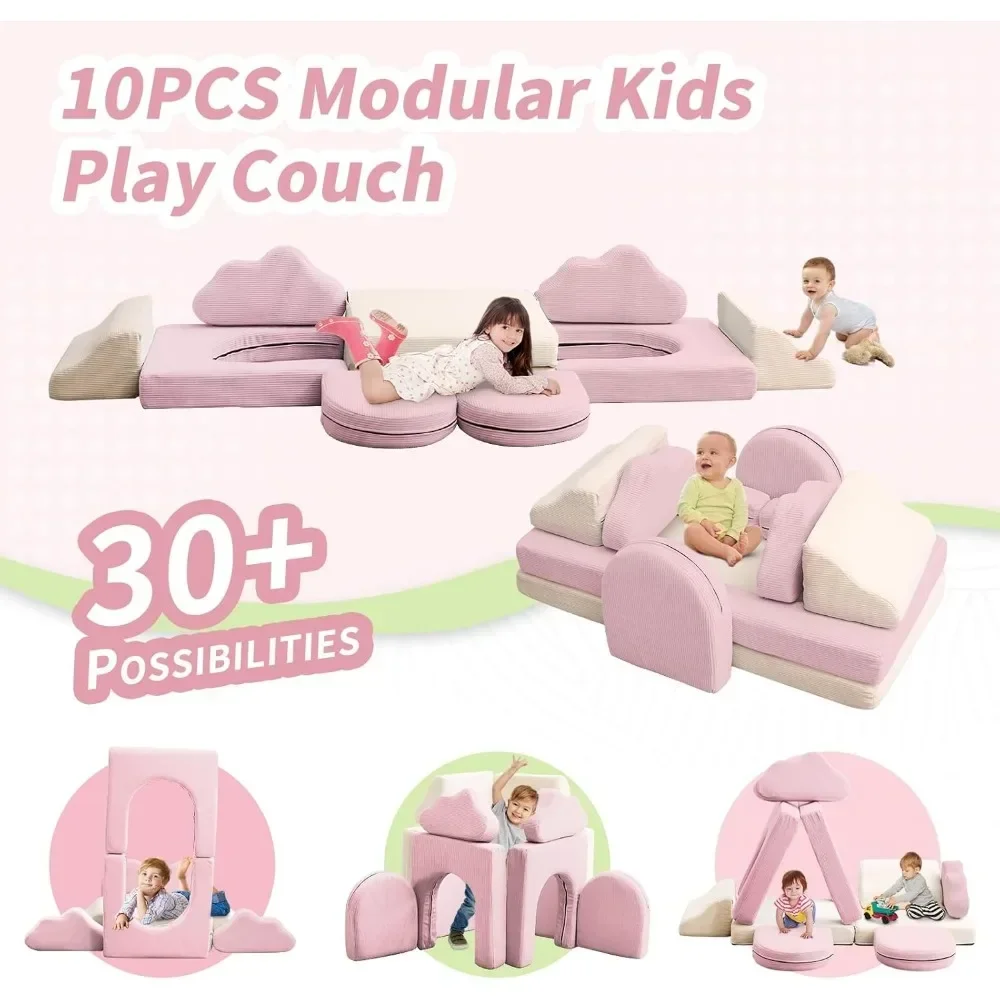 Kinderspielcouch, 10 Stück modulare Kindercouch aus farbblockiertem Cord, modulare Kindercouch für Jungen und Mädchen, Couch für Kinder