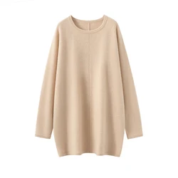 High-end New 100% Cashmere Sweater Long Dress Women Fashion Knitted Dresses Female Loose Large Size O-Neck Pullover 5Colors