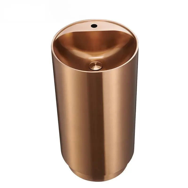 Stainless Steel Bathroom Washing Sink Column Basin Sink Rose Gold Washing Sink Hotel Home