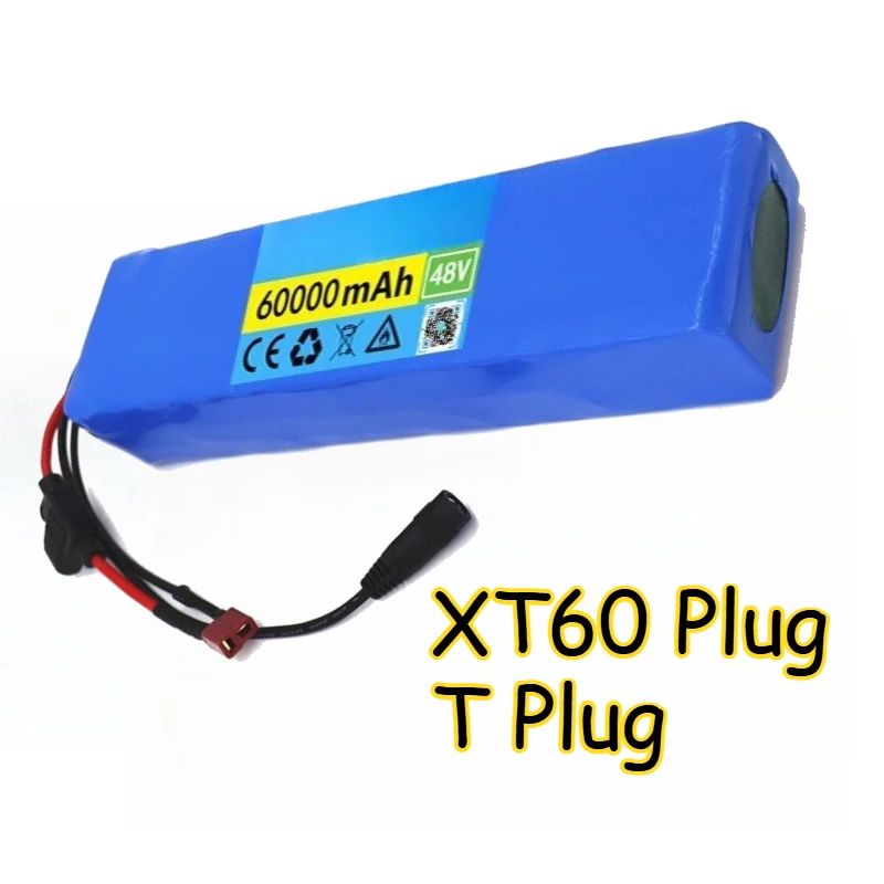 18650 Rechargeable Lithium-ion Battery + Fuse with Charger 13S2P 48V 60000mAh for Electric Bicycle Battery XT60 Plug T Plug