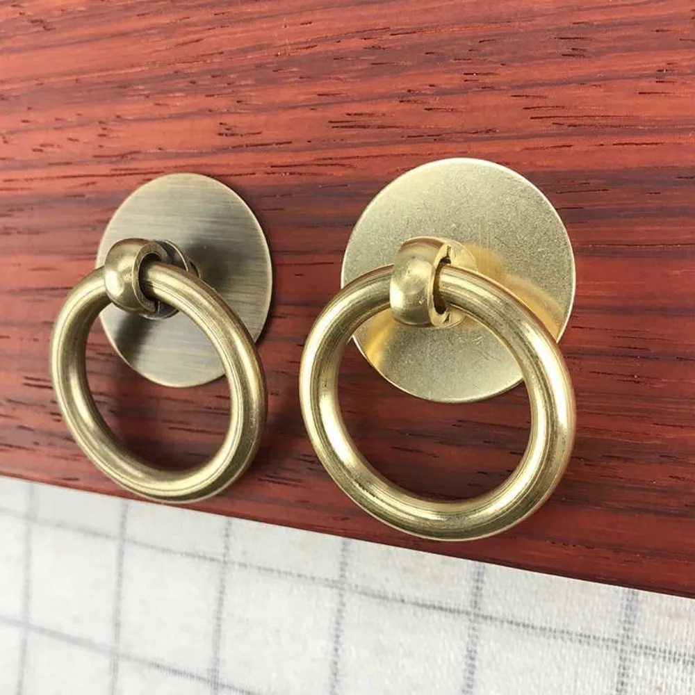 New Chinese Style Solid Brass Round Ring Pull Handle, Single Hole Drawer Knob, Vintage Circular Pull Knob For Wardrobe Door