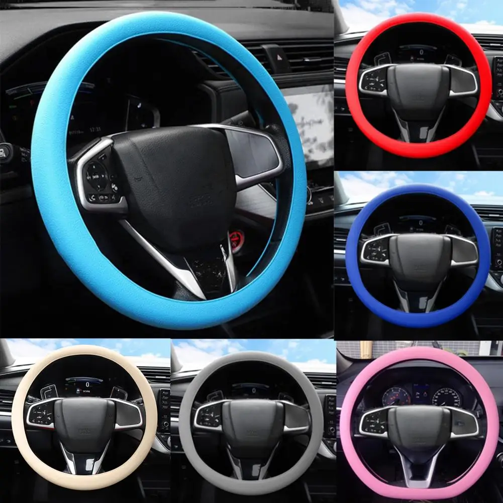 

Silicone Steering Wheel Cover Solid Color Steering Wheel Case Non-slip Simple Installation Universal Steering Wheel Protector