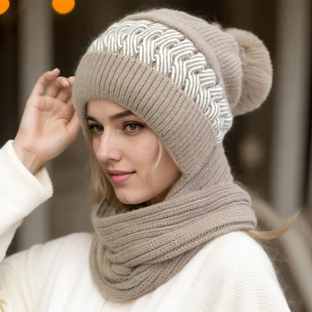 Women's Winter Warm All-in-One Knitted Hat Scarf, Comfortable Windproof Elastic Cycling Earmuffs Warm Hat Cold-proof Neck Cap