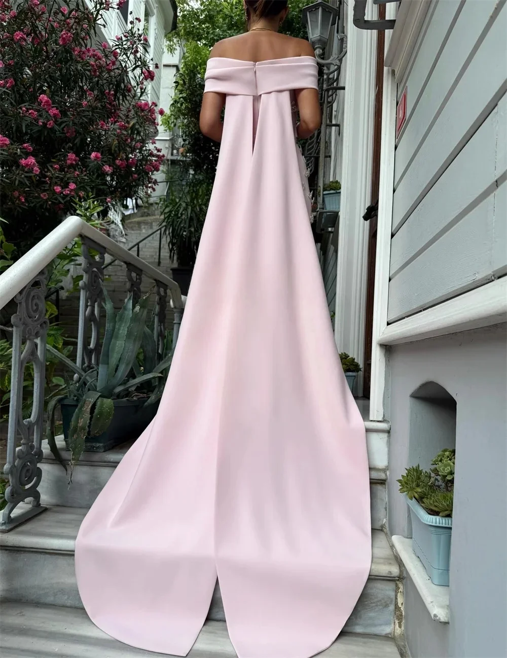 Rosa Blumenperlen Langes maßgeschneidertes Anlasskleid Abendkleider Abschlussball Pastrol Unisex Jersey Retro Dubai Saudi Arabisch Maßgeschneidert