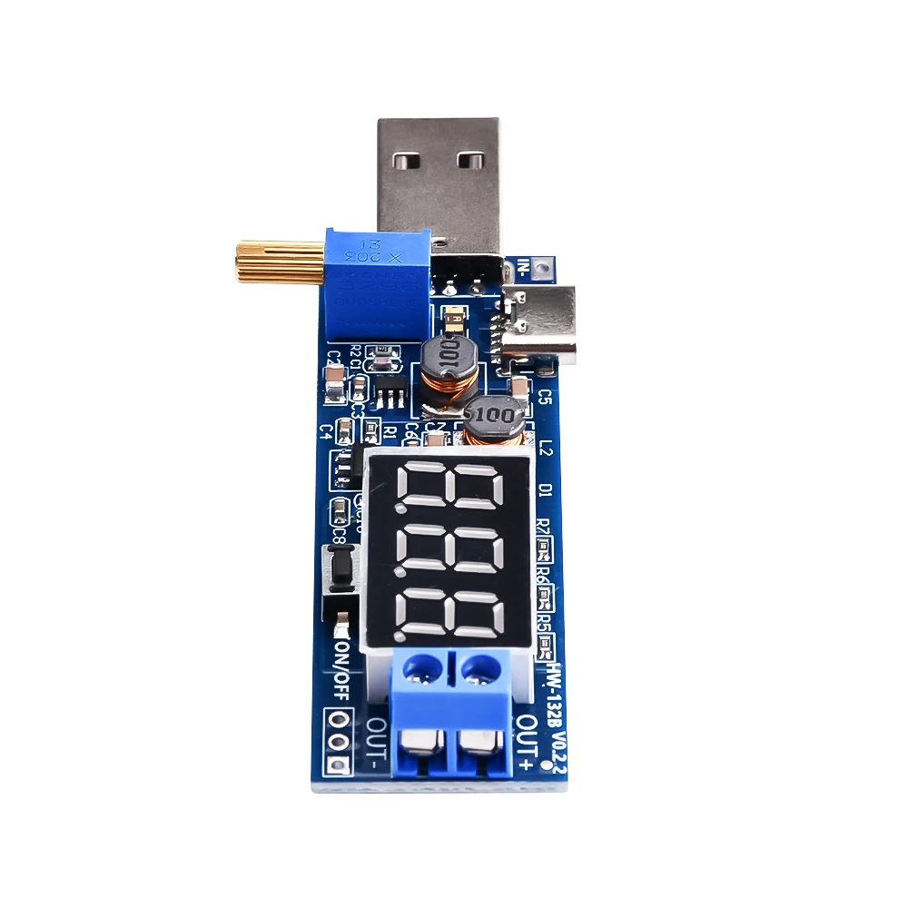 Type-C Micro USB Boost Buck Converter Step UP Down Power Supply Module DC-DC 5V to 3.3V / 12V Adjustable Output DC 1.2V-24V