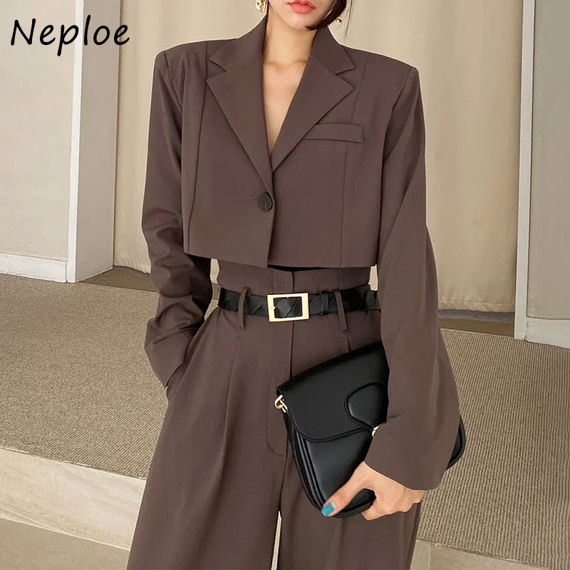 Neploe Fahion Ladies Pant Suit Donna Abbigliamento interno Gilet + Giacca con bottone singolo + Pantaloni a gamba larga a vita alta 2024 Nuovo 3