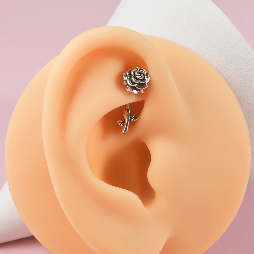 1PC Stainless Steel Punk Vintage Rose Stud Earring Ear Lobe Earring Ear Tragus Helix Cartilage Daith Piercing Body Jewelry