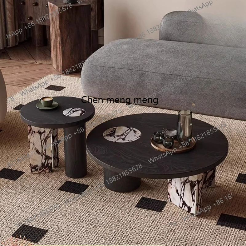 

Living Room Solid Wood Coffee Table, Round Shape, Italian Style, Light Luxury, Creative, High-End Feel Coffee Table