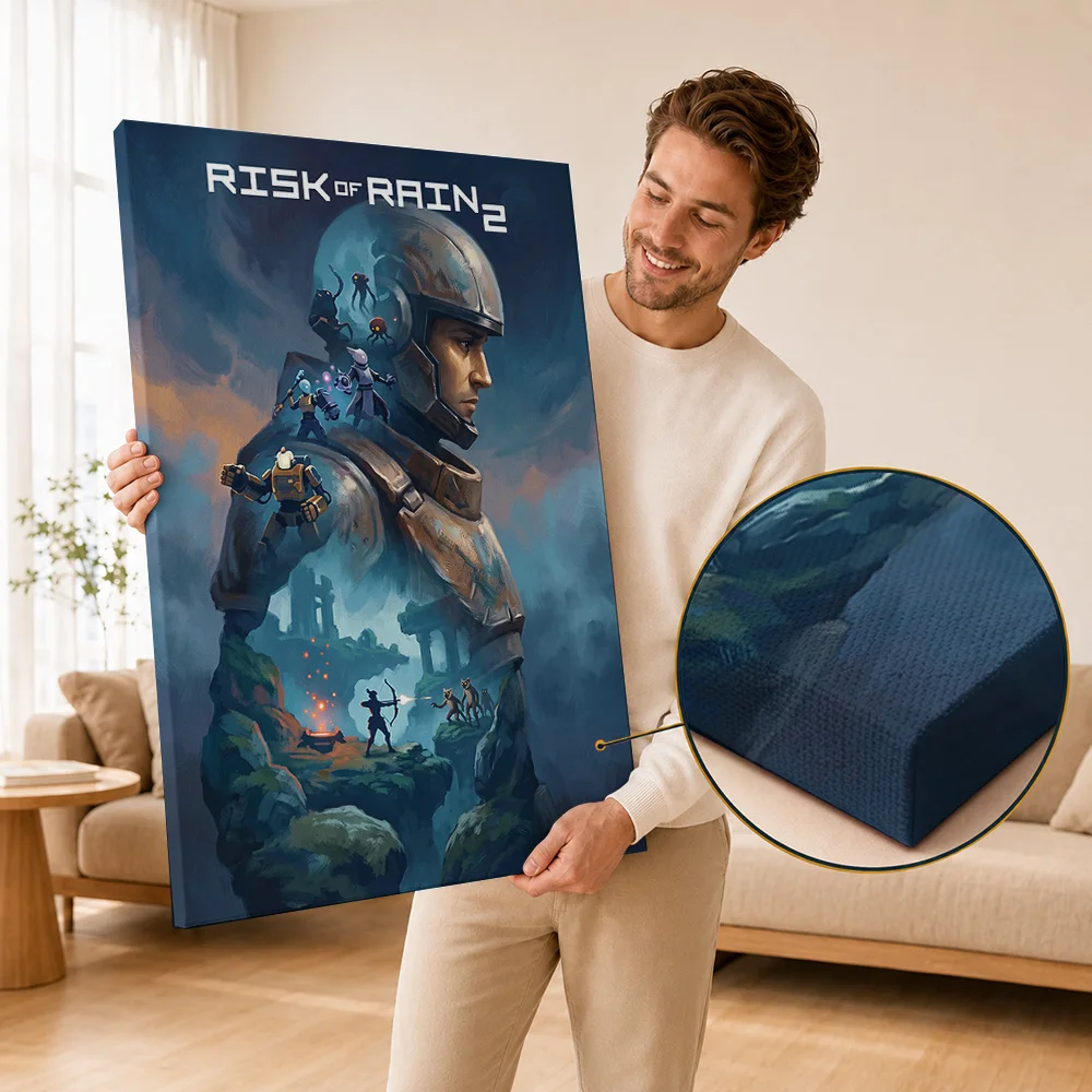 Risk Of Rain 2 Framed Canvas Print Poster Customized Photo Sci Fi Quest Style Wall Paintings Decoration For Bedroom Player Gift