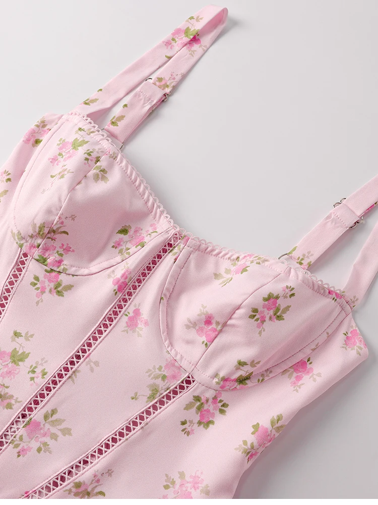 NewAsia Damenkleid mit Blumenmuster, Trägern, A-Linie, sexy hohem Schlitz, rückenfrei, zarten Ausschnitten, Sommerkleid für Party, Strand und Urlaub. – Detail 20