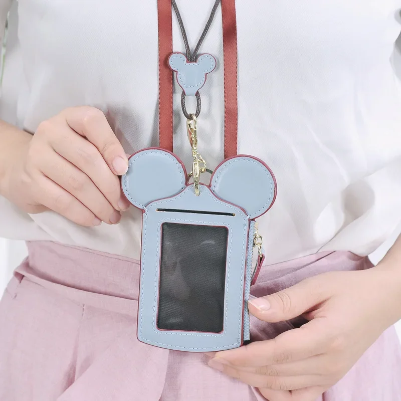 Disney บัตรการ์ตูน ID Storage BUS กระเป๋าใส่ของ Mickey Mouse Card Access Work Certificate lanyard purse Coin