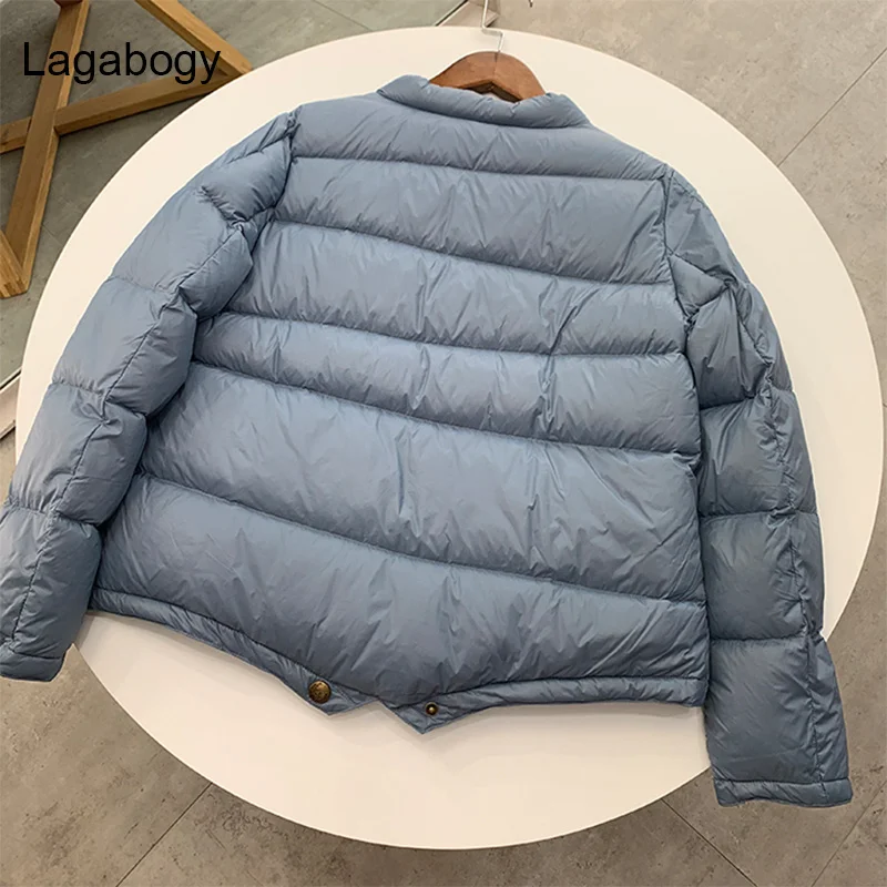 

Autumn Winter Women Down Coat Short 2023 Stand Collar Single Breatsed Parkas Female Slim Pocket Puffer Jacket Outwear