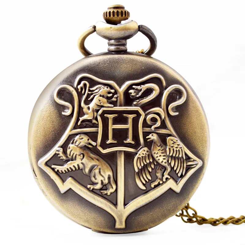 Hogwarts School of Magic Retro Quartz Metal Flip Pocket Watch Golden Snitch Magician Casual Vintage Clamshell Clock Boys Gifts