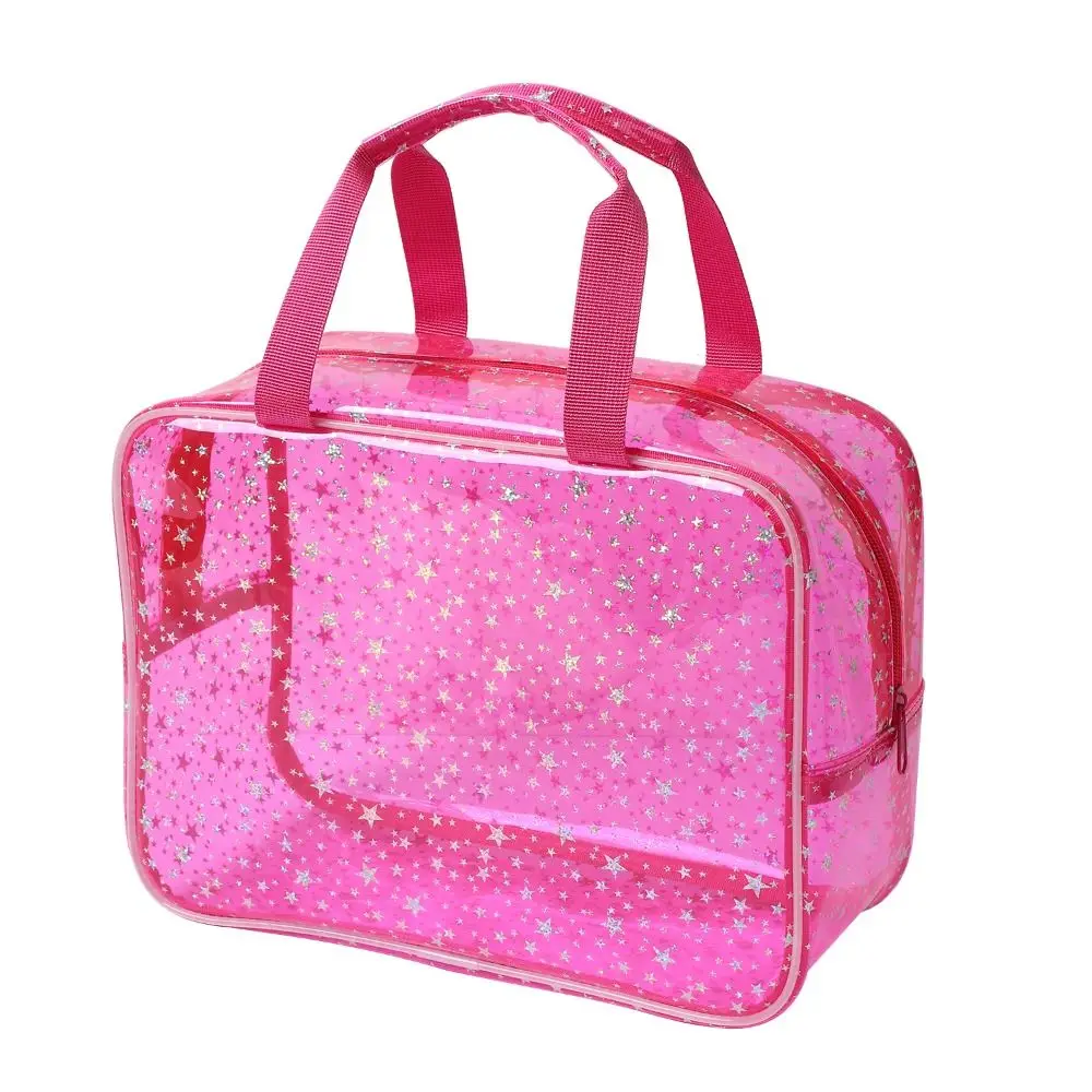 PVC Waterproof Transparent Makeup Bag Glitter Stars pattern Portable Cosmetic Pouch Smooth zipper Large capacity