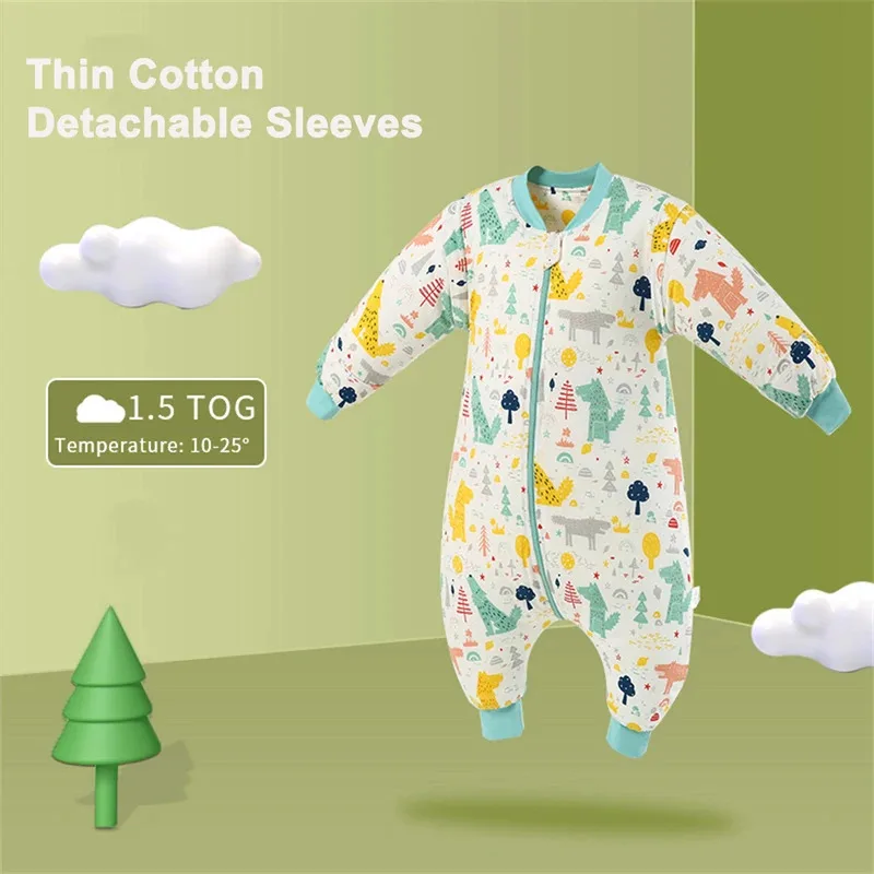 بيجامة قطنية سميكة بأكمام قابلة للفصل للجنسين للأطفال الصغار والأولاد والبنات للخريف والشتاء بأرجل مقسمة معطف نوم للأطفال