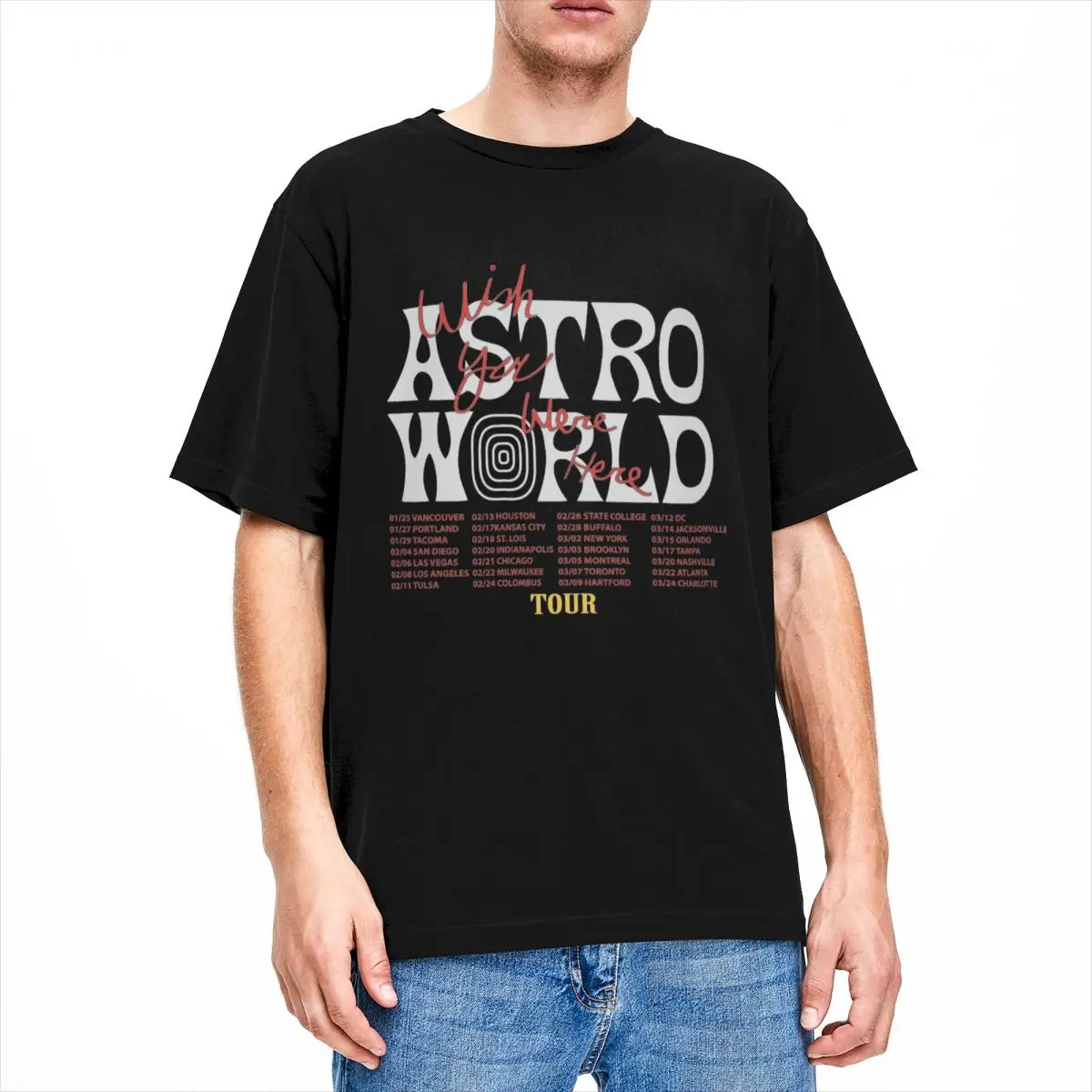 Men's Wish You Were Here Astroworld Cactus-Jack T Shirt Cotton Clothing Vintage Short Sleeve Round Neck Tees Gift Idea T-Shirts