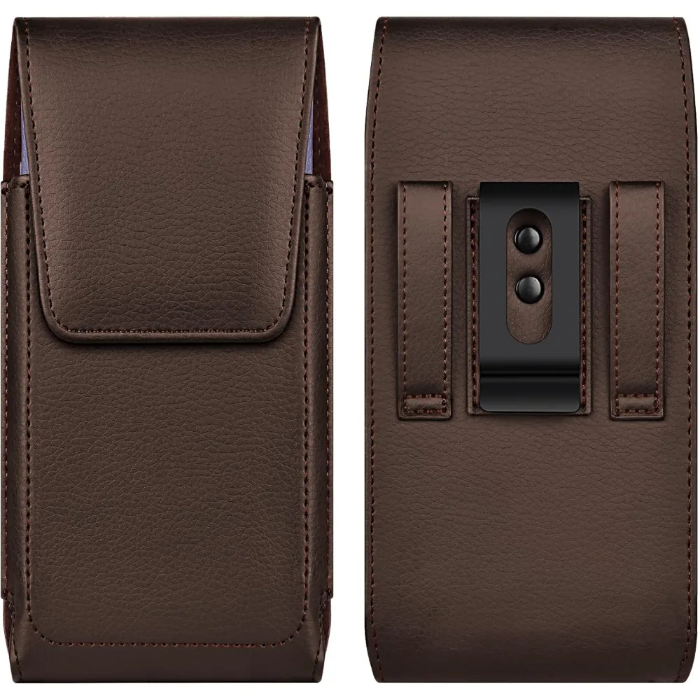 

Leather Cell Phone Holster with Belt Clip and Magnetic Closure for Large Smartphones in Coffee