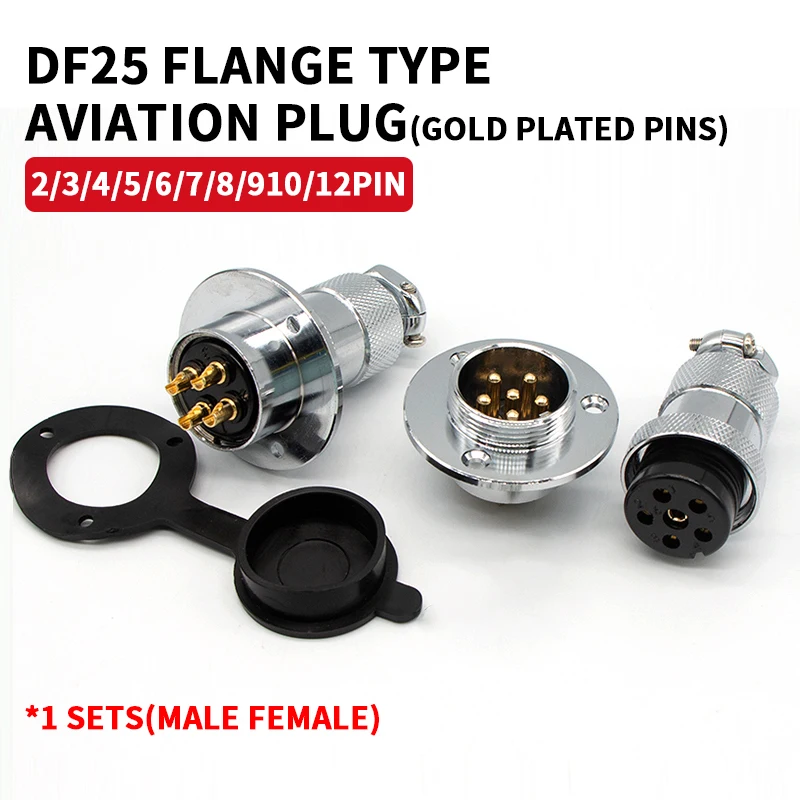 

1sets M25 DF25 GX25 flange mounting 3-hole fixing aviation connector plug&socket 2Pin 3/4/5/6/7/8/910/11/12pin connectors