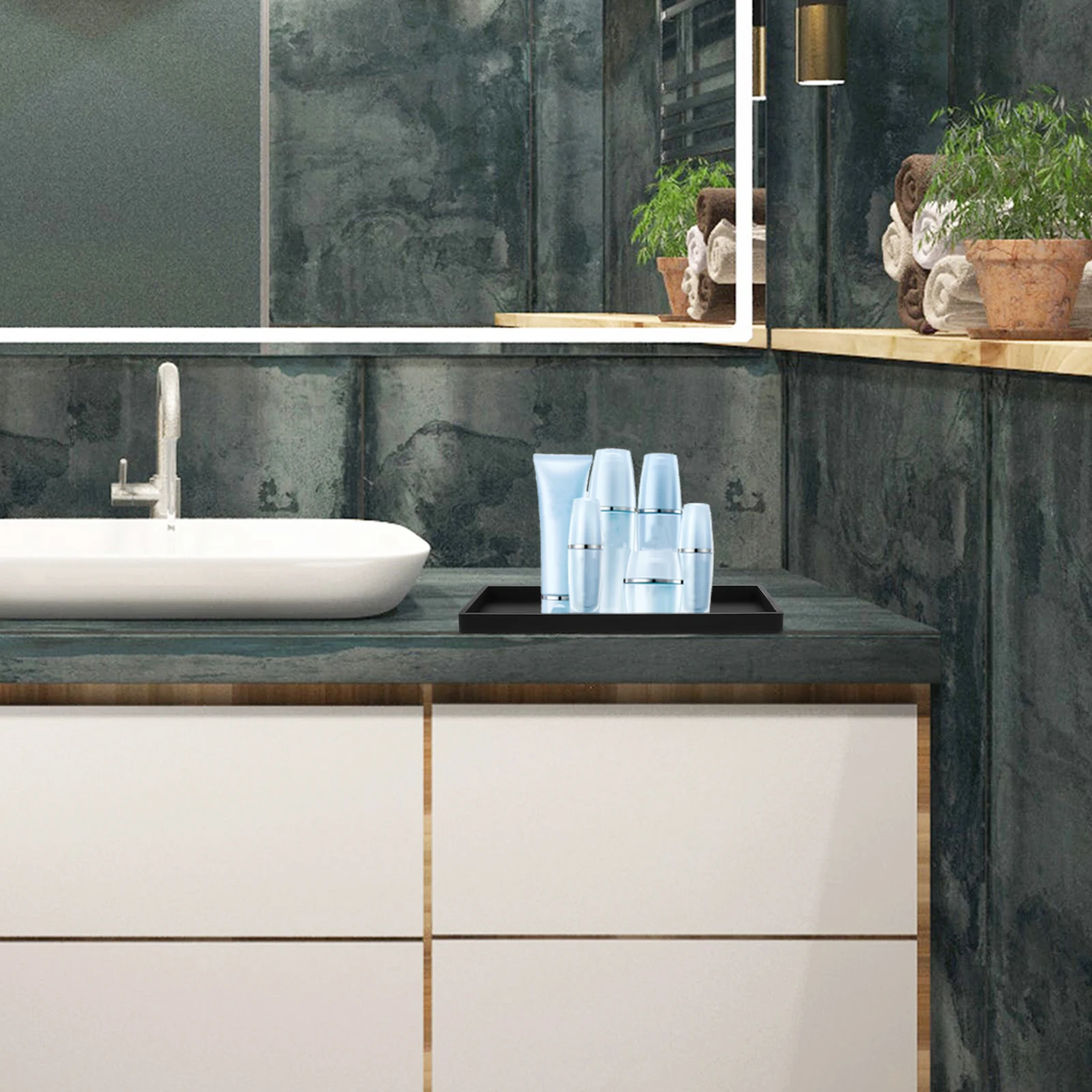 

Large Silicone Storage Tray Rectangular Non-Slip Vanity Tray for Bathroom Kitchen Counter Sundries Organizer Jewelry Holder