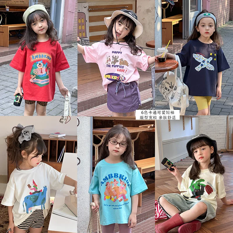 

Summer children's clothing children's Korean cartoon T-shirt casual loose half sleeved letter printed short sleeved top