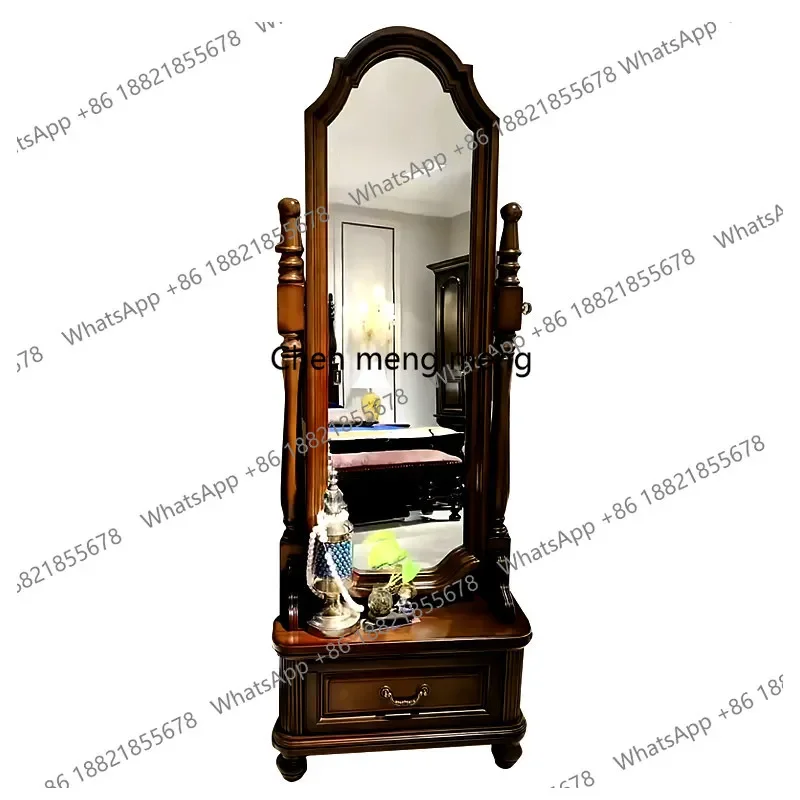 

American solid wood dressing mirror, simple bedroom, large full-body mirror, European floor mirror