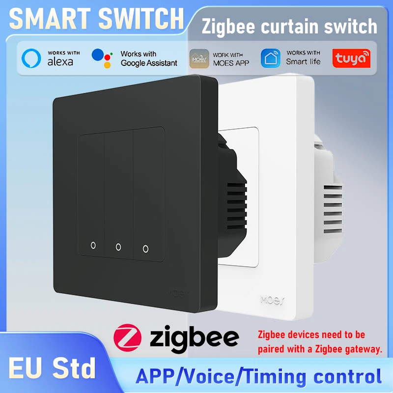 

Кнопочный переключатель штор Tuya Zigbee, пульт дистанционного управления/таймером через приложение, работает с Alexa Google Home, контроллер штор для умного дома