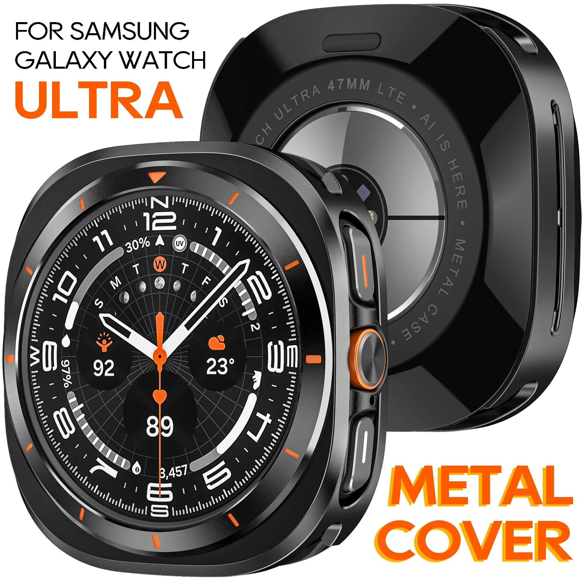 Schutzhülle für Samsung Galaxy Watch 7 Ultra 47 mm, NOScreen-Film, Hartmetallabdeckung für Galaxy Watch 7 Ultra Bumper-Zubehör