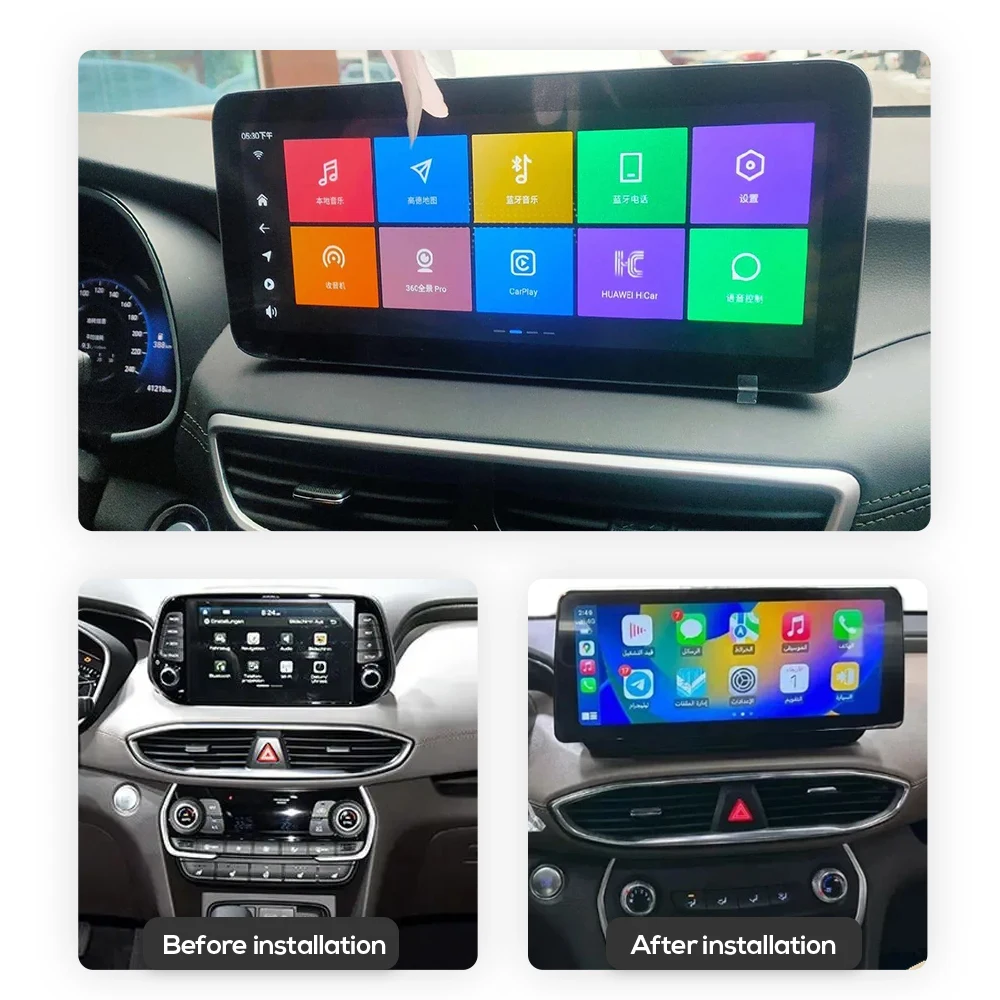 Carplay Auto Android 14 Car DVD Player GPS Navigation 12+256GB Stereo Wifi Bluetooth Car Radio For Hyundai Santa Fe 2018-2022