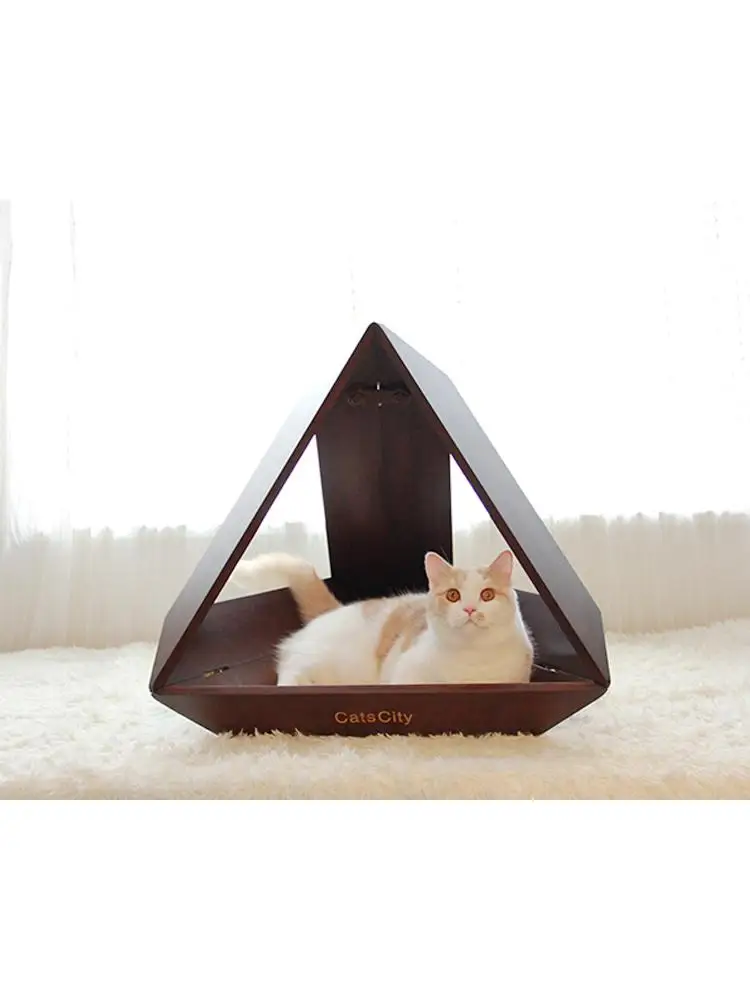 

Triangular Space Capsule Cat Litter Bamboo Wood Autumn And Winter Warm Cat Bed With Cushion Pet Supplies