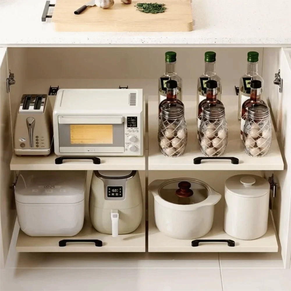 Under Sink Pull-Out Shelf Slide Out No Drill Cabinet Organizer Space Saving Kitchen Storage Shelf Dishes Cups Supply