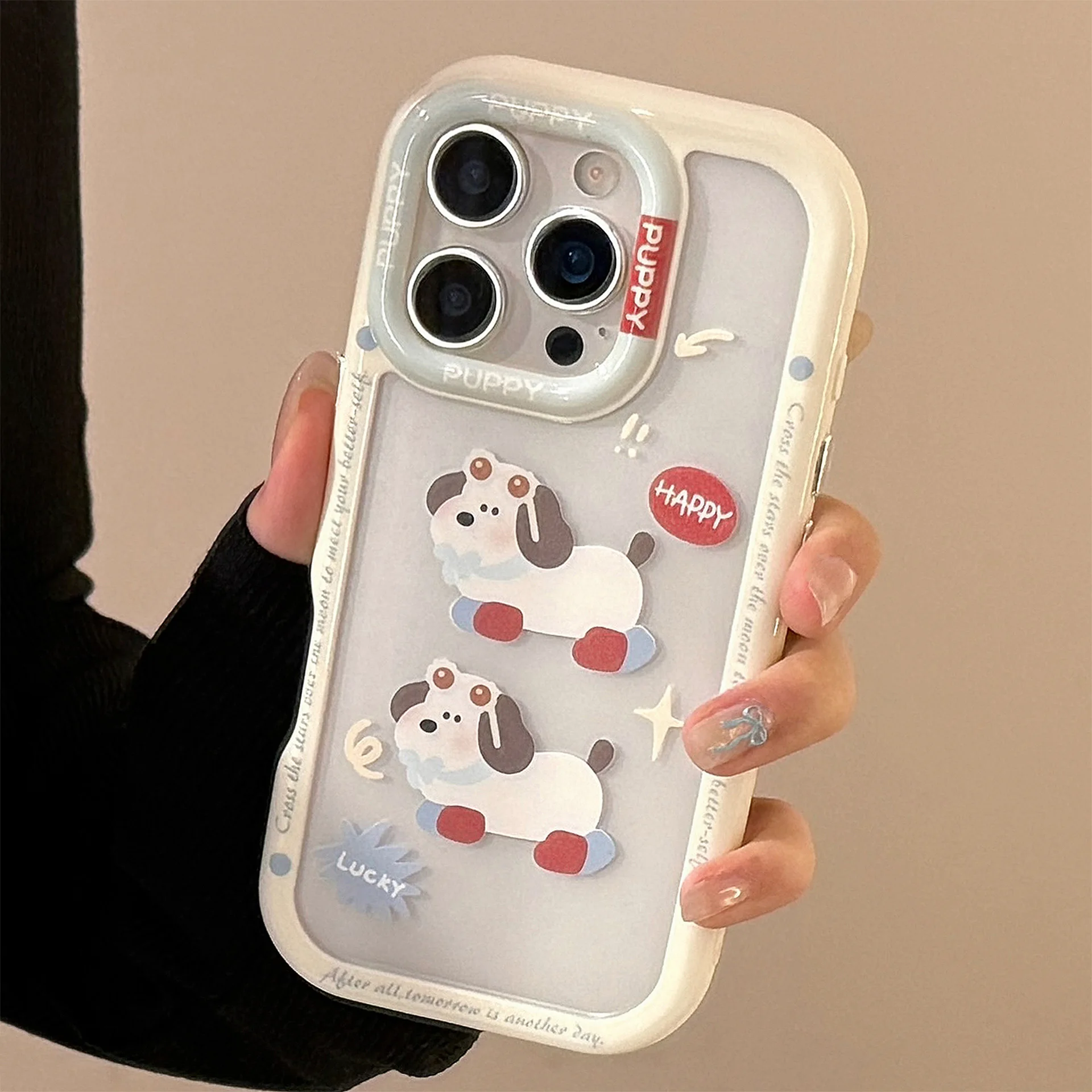 النظارات الشمسية جرو محظوظ الكلب شفافة قضية الهاتف آيفون 17 16 15 14 13 12 برو ماكس حافظة لطيف الحلو الكرتون غطاء مقاوم للصدمات