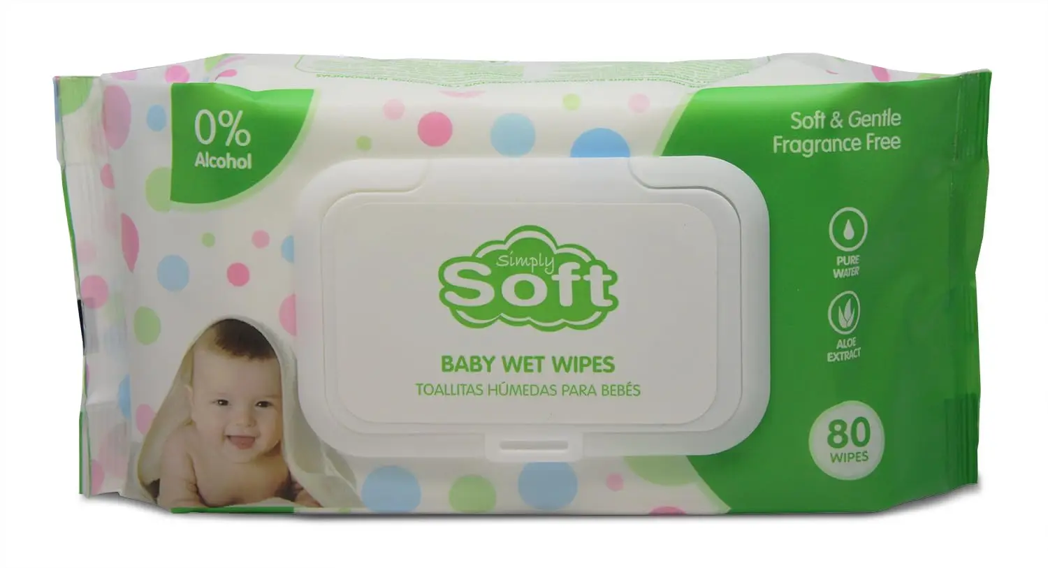 Toallitas Húmedas para Bebé Simply Soft - Agua Pura con Extracto de Aloe Vera - Suaves e Hidratantes - Prácticas, Frescas y Libres de Químicos