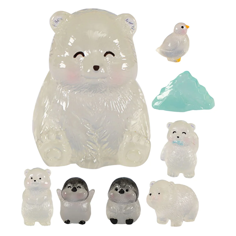 8 Pcs Polar Bear Miniature Animal Figurines Small Animals Luminous Decoration Resin Tiny Figures