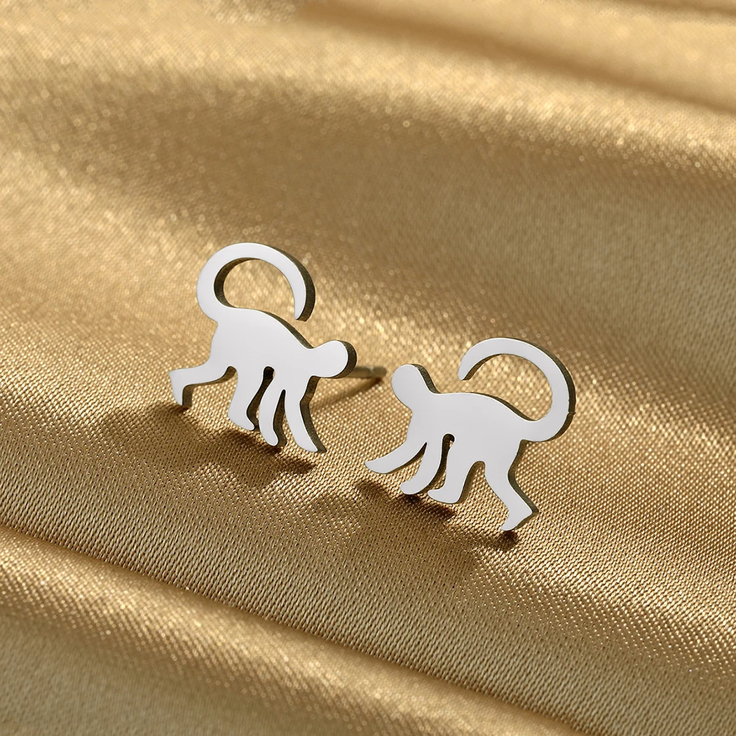 CHENGXUN Tiny Monkey Stud Earrings Zoo Lover Gift Jungle Animal Earrings Monkey Jewelry for Men and Women