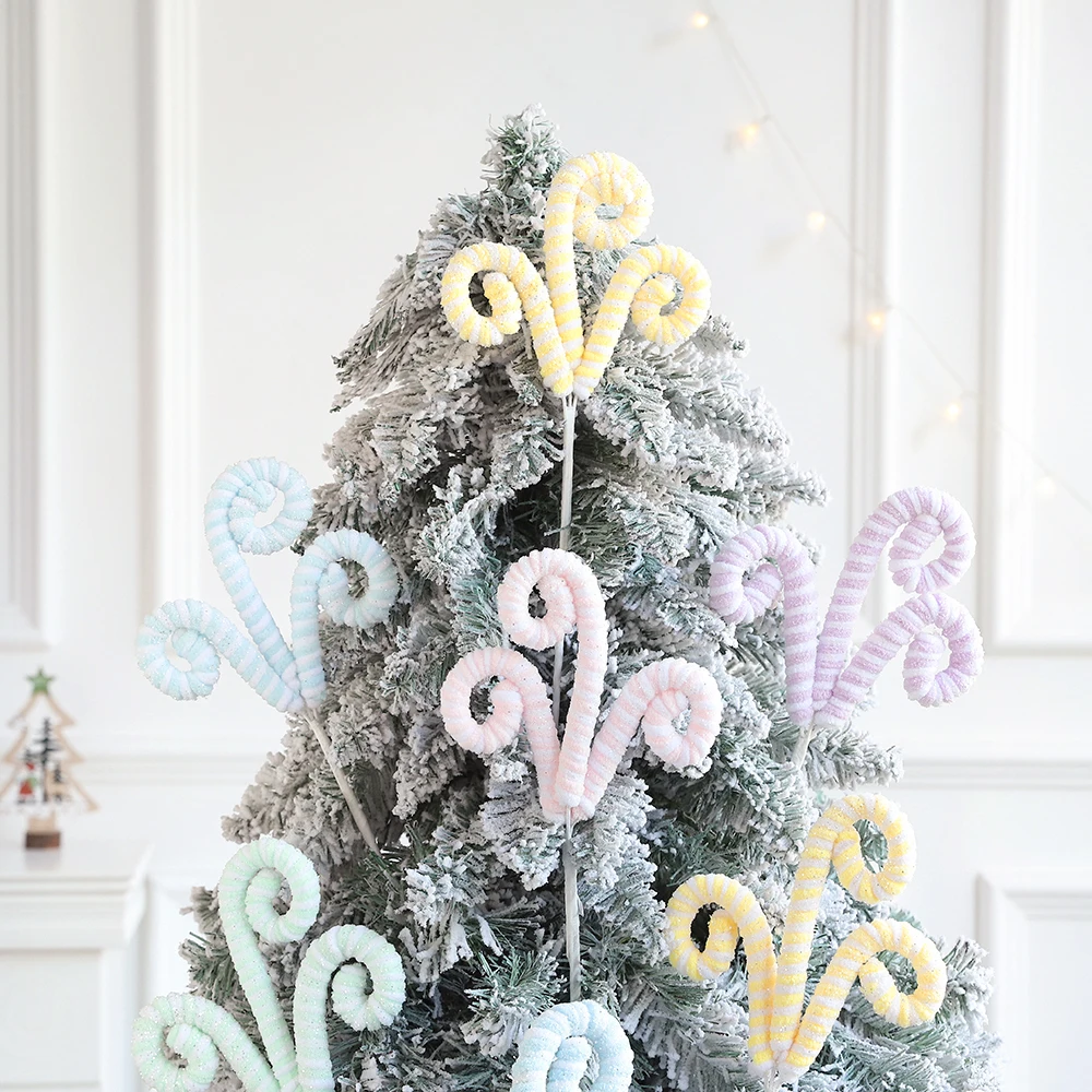 1pc Macaron Color Spiral Wool Candy Curl Picks Artificial Plant Christmas Tree Cuttings Garland Ornament Home New Year Xmas Deco