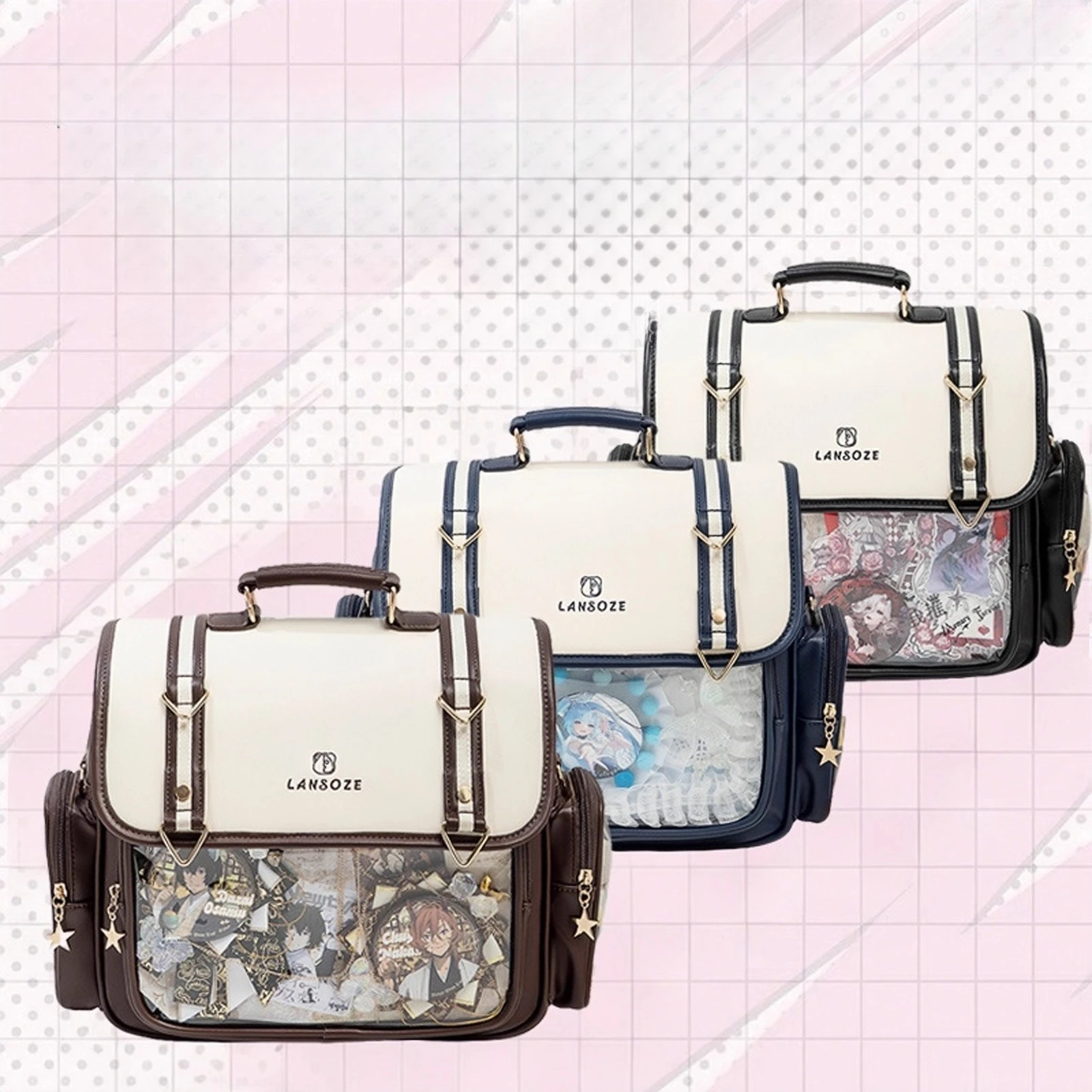 Second Dimension Millet Double Shoulder Pain Bag Sweet Cool Girl College Style Large Capacity Baby Bag Daily Commuter School Bag