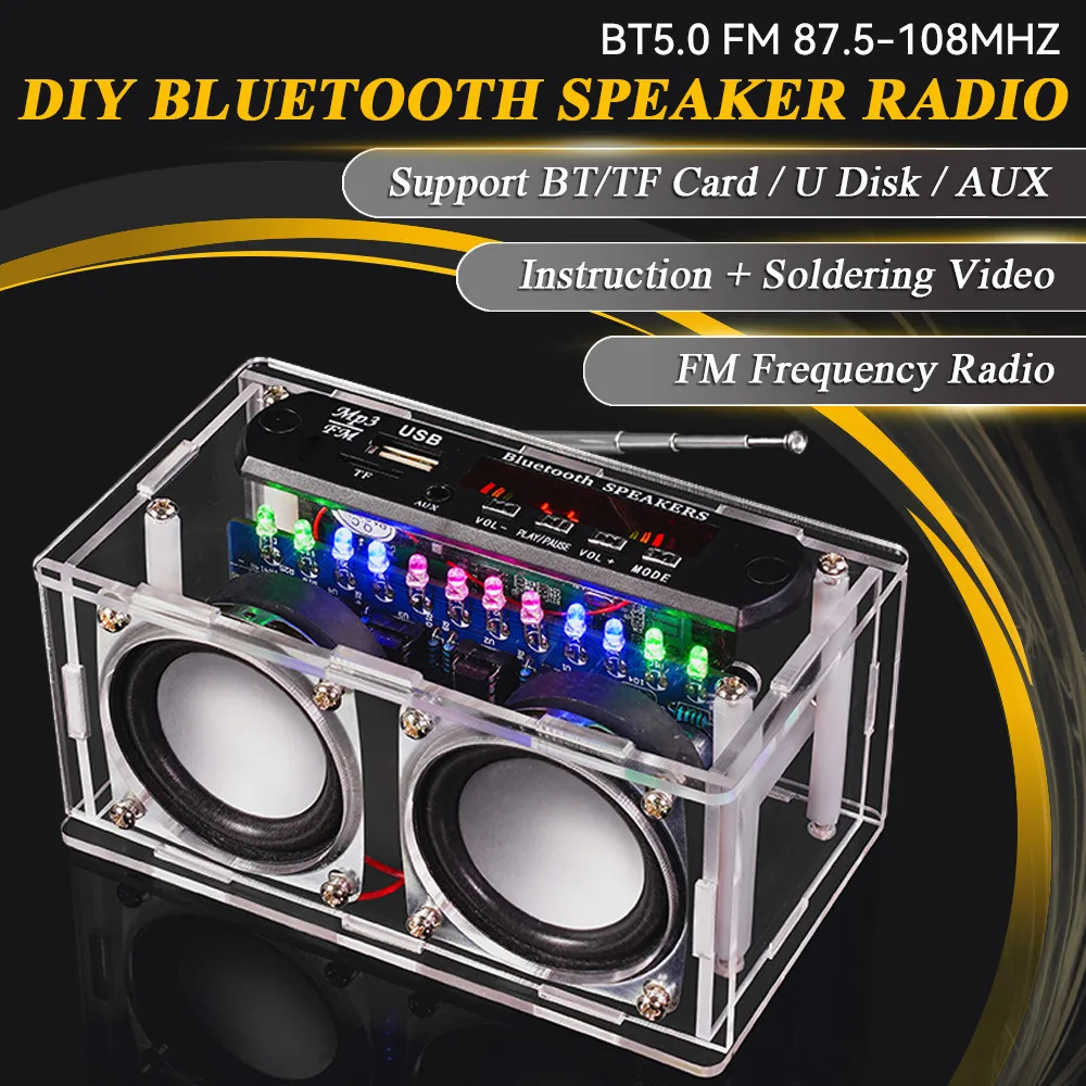 FM 라디오가 있는 DIY 블루투스 스피커 키트, 87.5-108MHZ DIY 납땜 프로젝트 연습 전자 키트 납땜 어셈블리 U 디스크 TF 