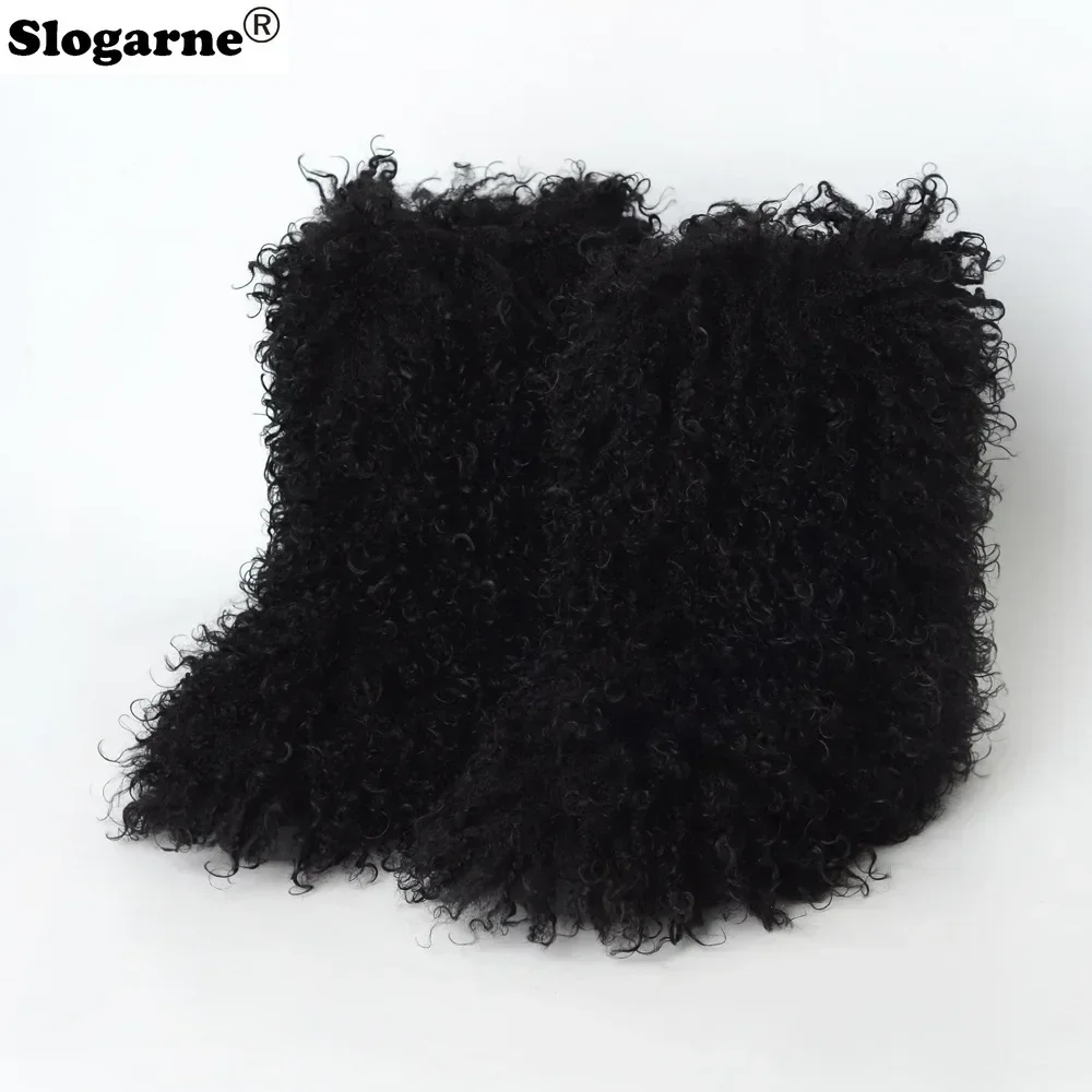 Ladies Trendy Mongolian Fur Boots Women Fahsion Teddy Fur Snow Boots Fluffy Warm Faux Wool Y2K Winter Shoes Plush Warm Footwear image 6