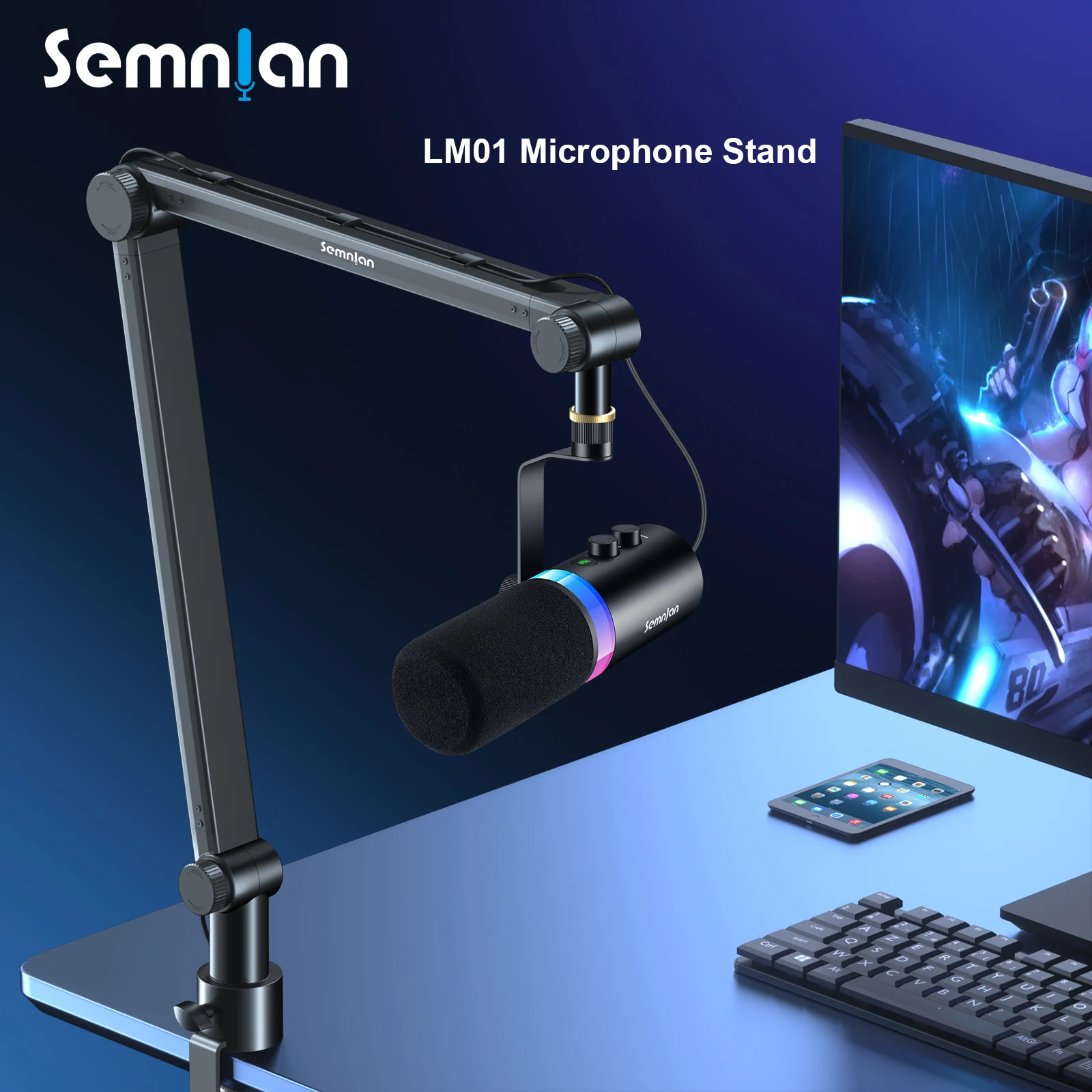 SEMNLAN LM01 Microphone Arm Stand With Professional Desktop PC Mobile Game Live Recording Adjustable 3/8\