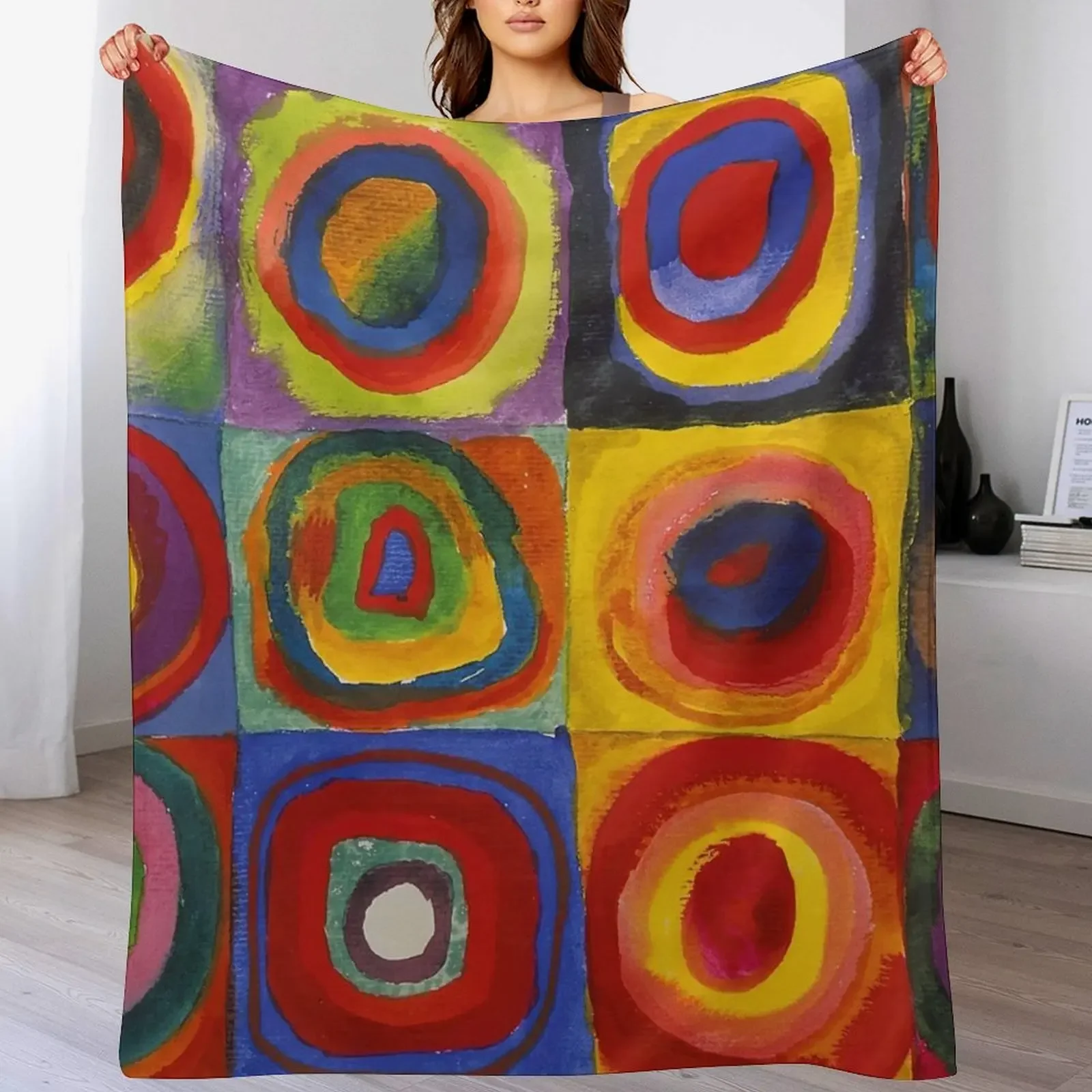 

Wassily Kandinsky Color Study Squares with Concentric Circles Throw Blanket Cozy Sofa Blanket for TV Watching Napping