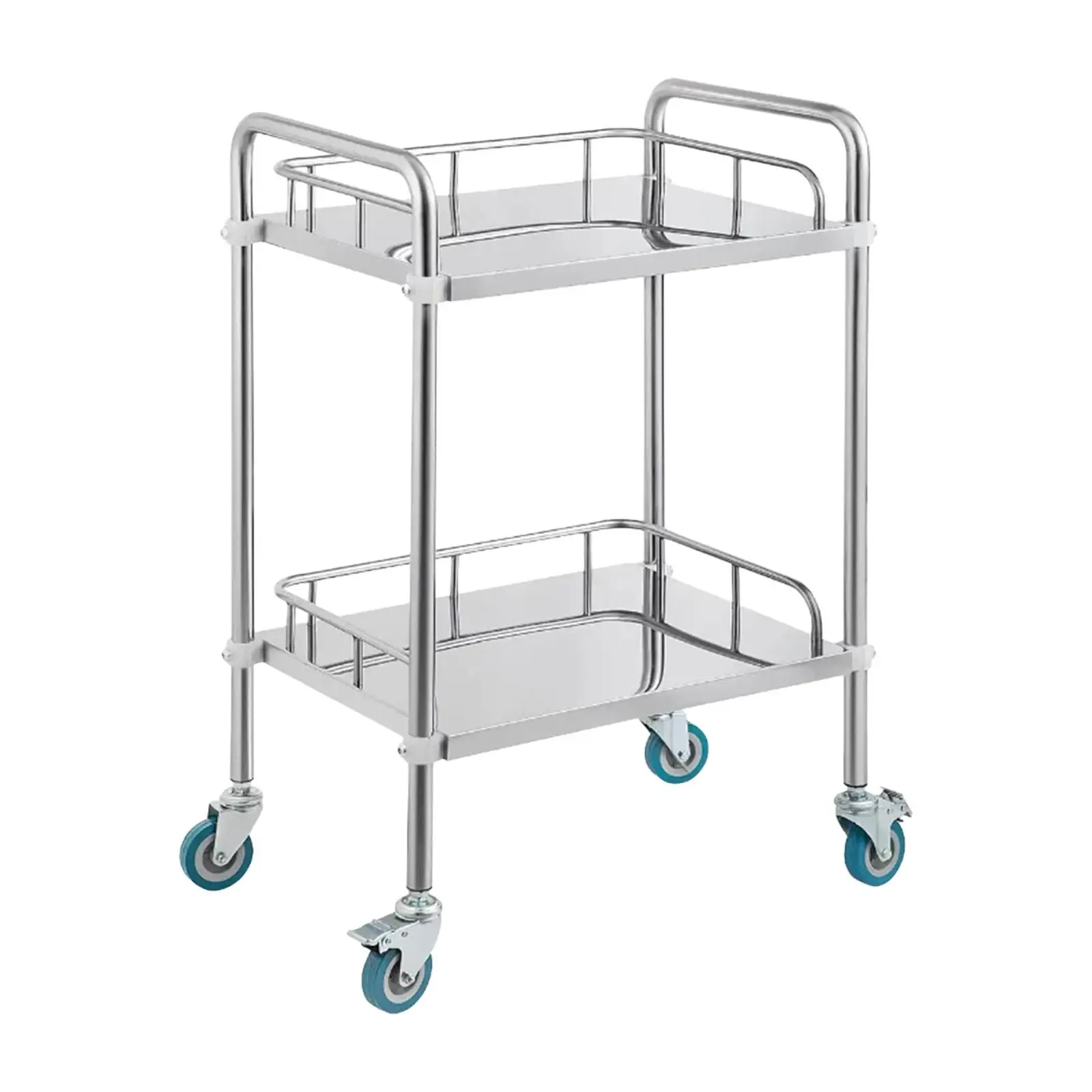 Stainless Steel 2 Layer Trolley Rolling Cart with Lockable with 360° Silent Wheels Utility Cart for Kitchen Salon