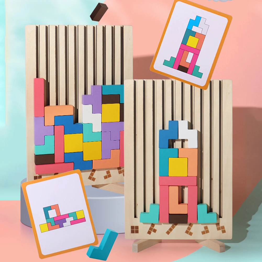 Wooden Russian Blocks Puzzle Tangram Jigsaw Intelligence Game for 3 4 5 6 7 8 9 10 Year Old Boys Girls Kids