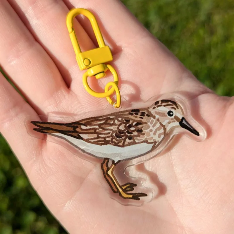 Least Sandpiper Acrylic Keychain Customizable Wildlife Design Bird Themed Carabiner Clip for Keys