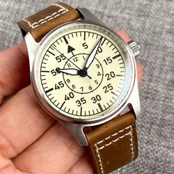 39mm Pilot 20Bar Automatic Watch Men Full Green Lume Beige Dial NH35A PT5000 200M Dive Wristwatch Sapphire Glass Leather Band