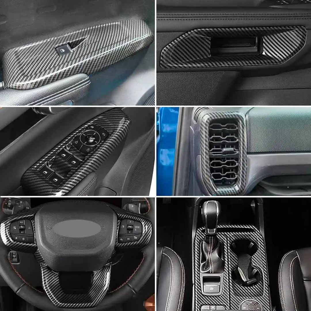 Carbon Fiber Style Look Car Interior Cover Trim Overlay Panel Decoration For Next Gen FORD RANGER WILDTRAK 2023 2024 Upgrade