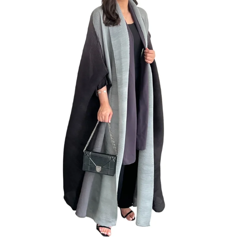 Miyake Gradient Pleated Trench Coat for Women Bat Sleeve Scarf Collar Long Windbreaker Female Fashion Clothing 2025 Ladies robe
