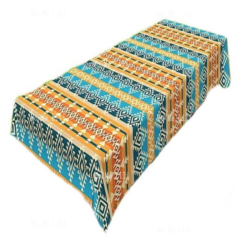 Southwestern American Animal Vertical Striped Backdrop With Geometric Tribal Motifs Native Mexican Cultural Heritage Tablecloth