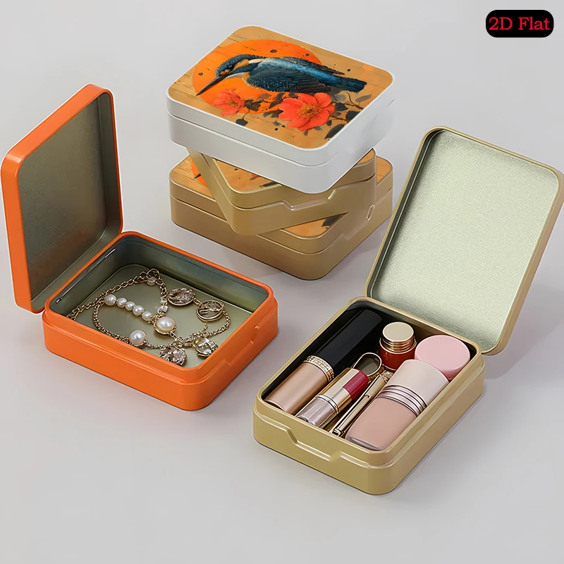 Kingfisher Red Flowers and Sun Theme Small Item Organizer UV Printed Flip Top Tin Box, Portable Personalized Photo Metal Tin Box
