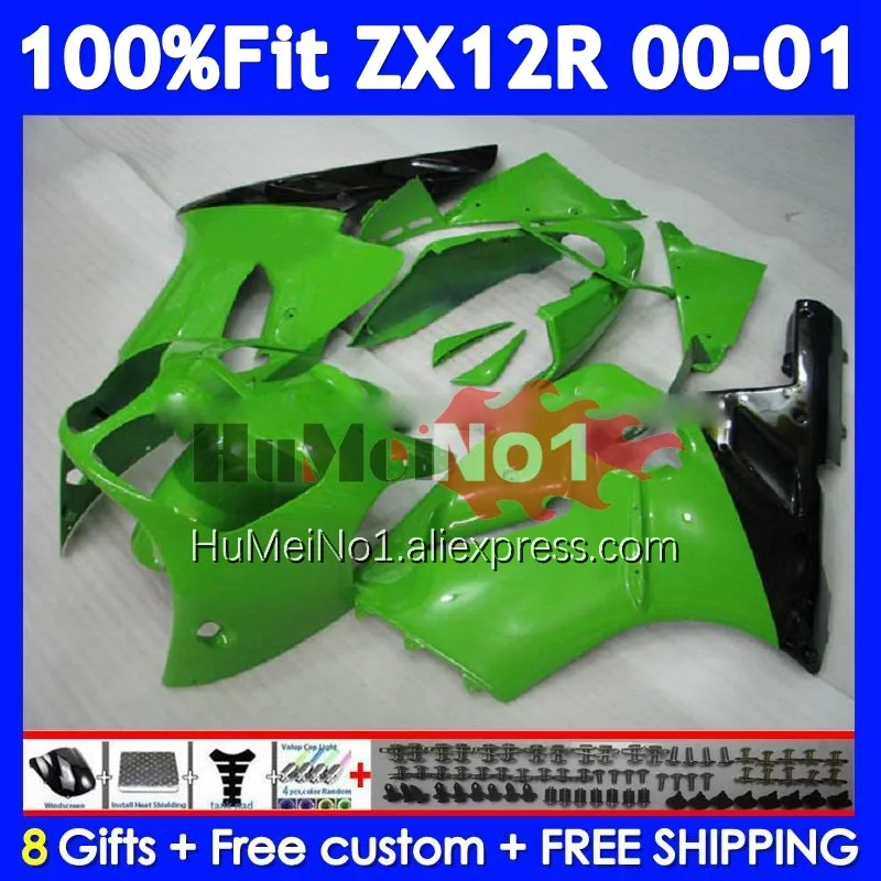 OEM Body For KAWASAKI NINJA ZX-12R ZX 12R Green black 12 R 1200 225No.90 ZX1200 1200CC ZX12R 00 01 2000 2001 Injection Fairing